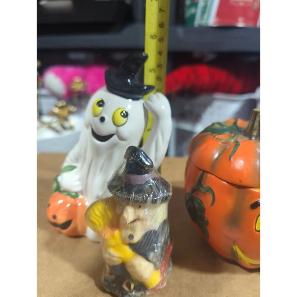 Vintage Halloween Ceramic Figurines Lot Ghost Pumpkin Jack O Lantern Witch Decor